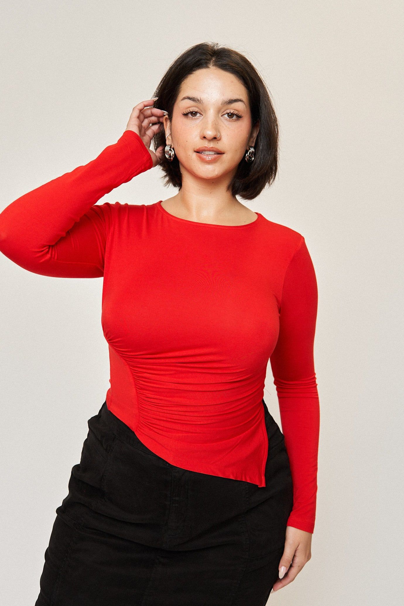 Chloe Asymmetrical Split Top, Cherry / Red, alternate image number 1