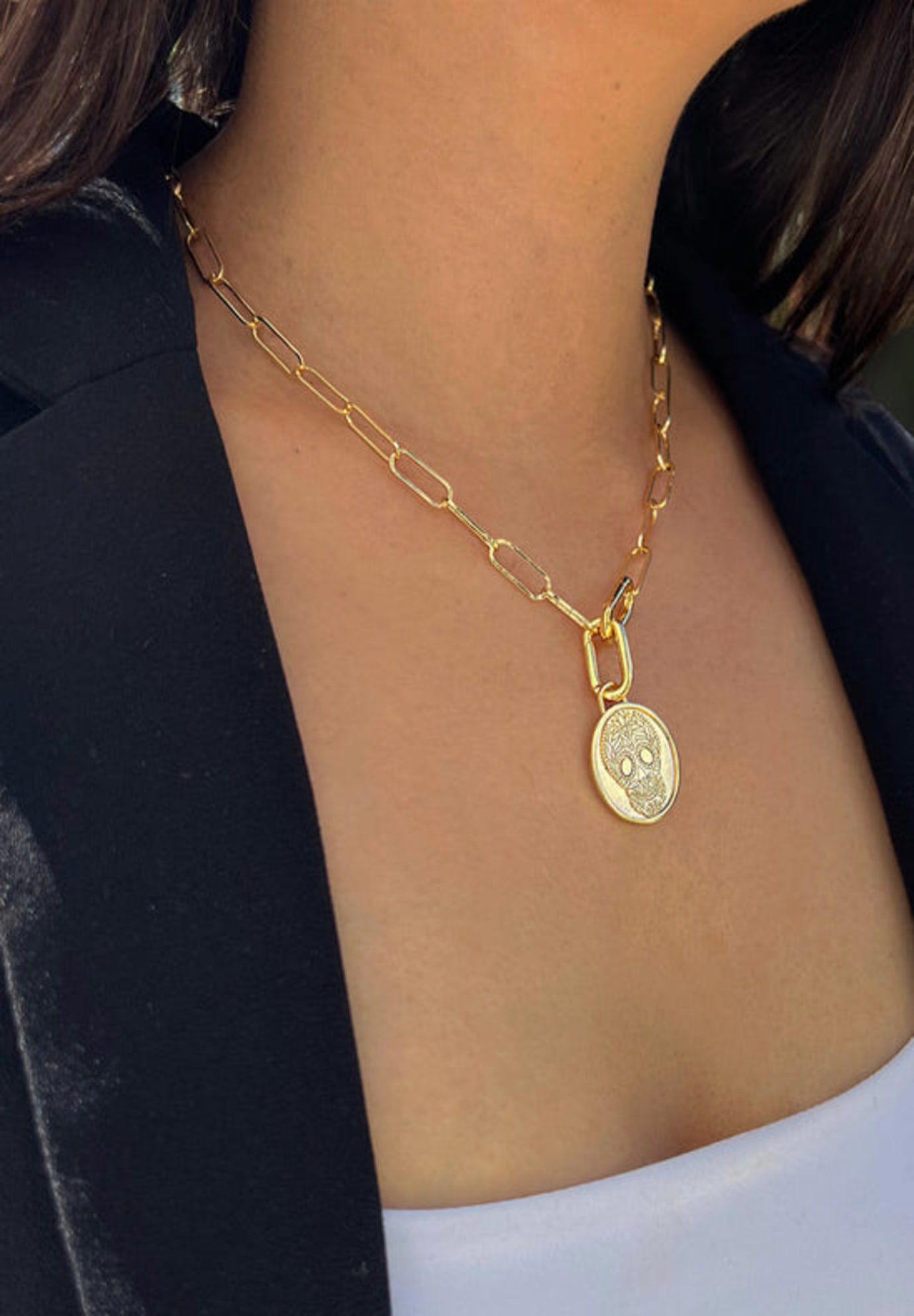 DAY OF THE DEAD Sugar Skull Mexican Necklace Charm | Pendant Only, Gold / Gold, alternate image number 3