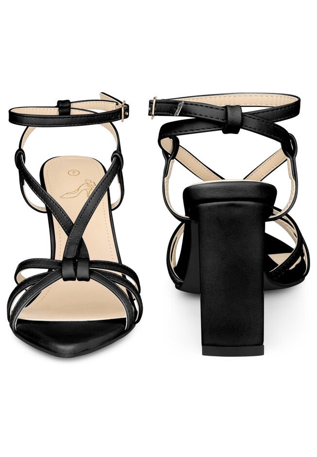 Cross Heeled Sandal Slingback Open Toe Strappy Sandals, Black / Black, alternate image number null