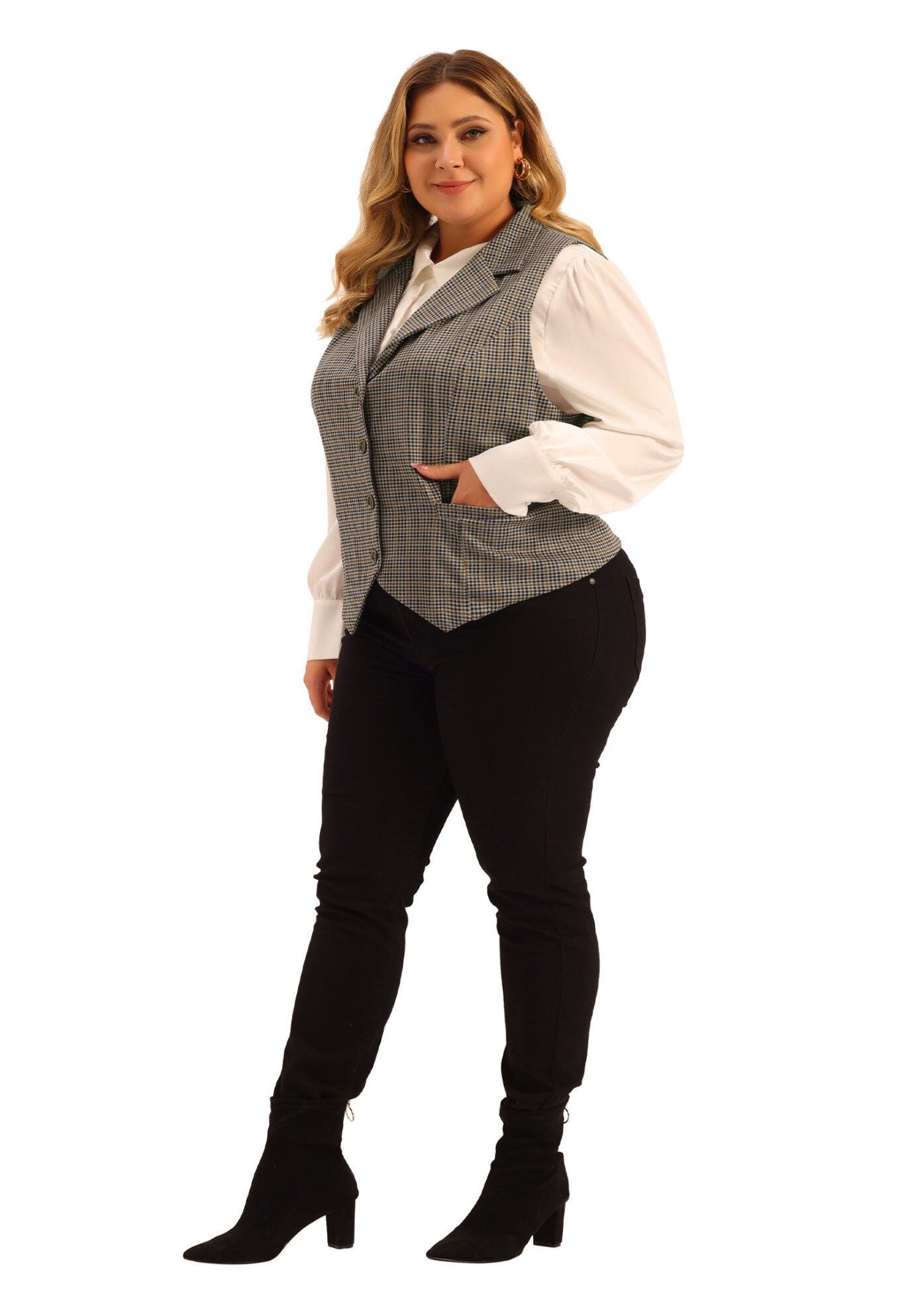 VINTAGE BUTTON STEAMPUNK PLAID WAISTCOAT VEST, Brown / Brown, hi-res image number 0