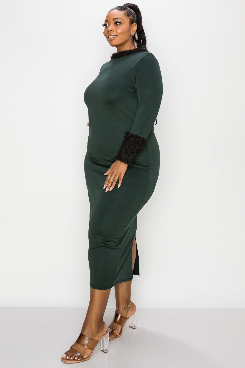 KAIA FEATHER DRESS, GreenBlack / Forest Green, alternate image number 3