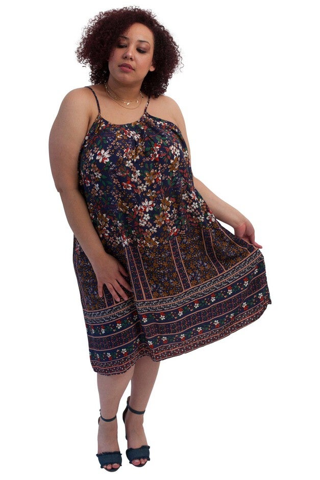 Willow Floral Camisole Dress, Navy with multicolor floral border print / Navy, hi-res image number null