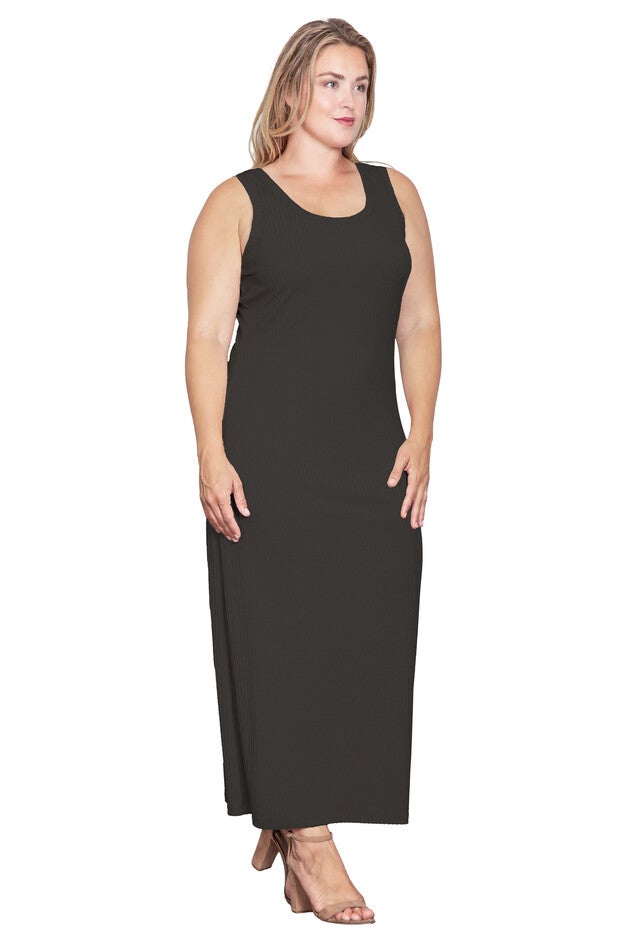 Sleeveless Rib-Knit Maxi Dress, Black / Black, alternate image number null