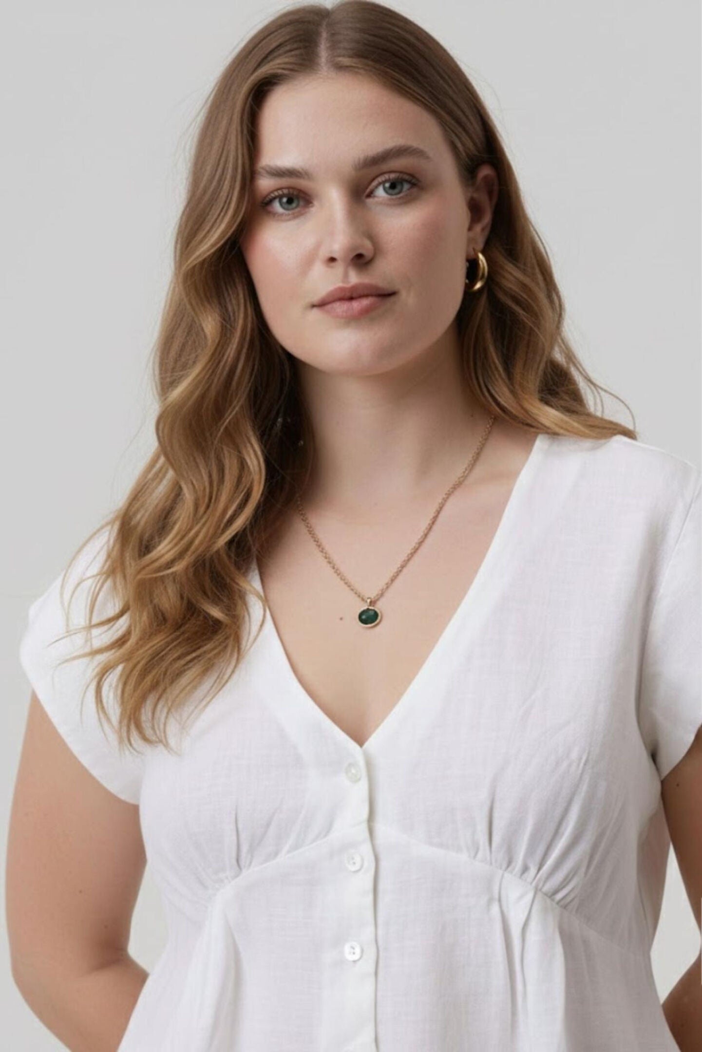 Deep V-neck short top, Shell Offwhite / White, alternate image number 3