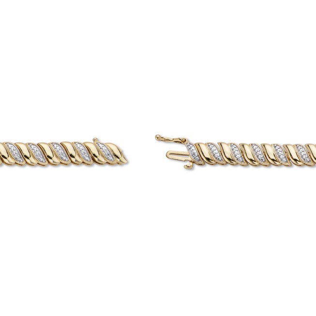 Diamond Accent 18k Gold-Plated Two-Tone S-Link Bracelet 7.25 inches, , alternate image number null