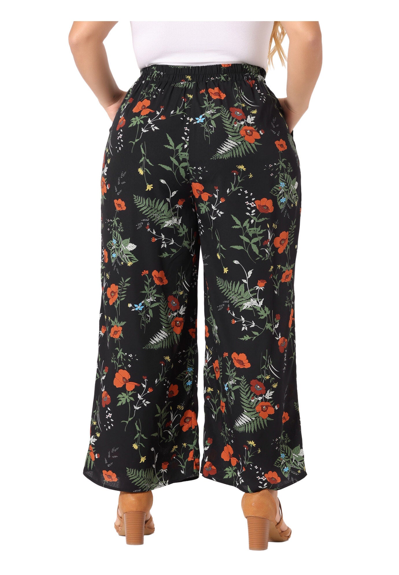 CHIFFON HIGH WAIST WIDE LEG PALAZZO PANTS, Black / Black, alternate image number 3