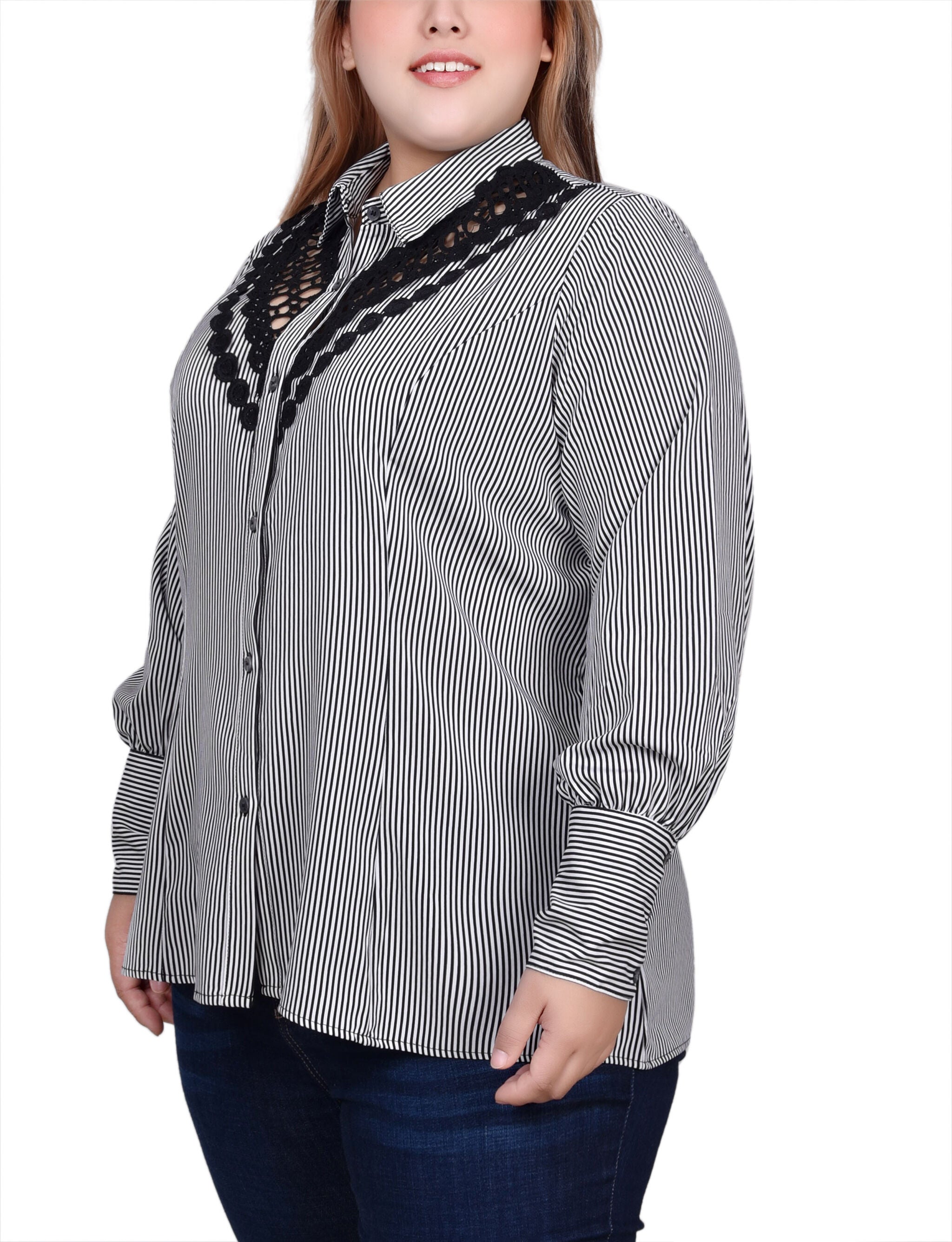 Long Sleeve Crochet Trimmed Blouse, , alternate image number 6