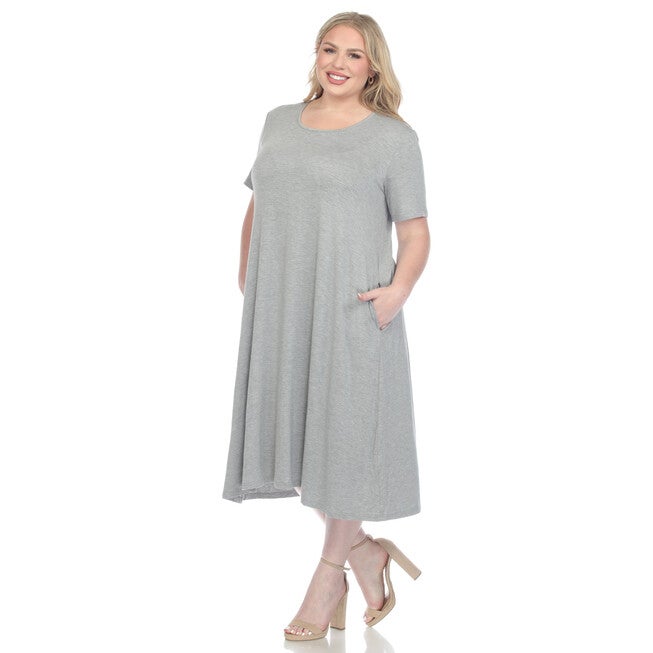 Short Sleeve Midi Dress, Heather Grey / Light Grey, alternate image number 2
