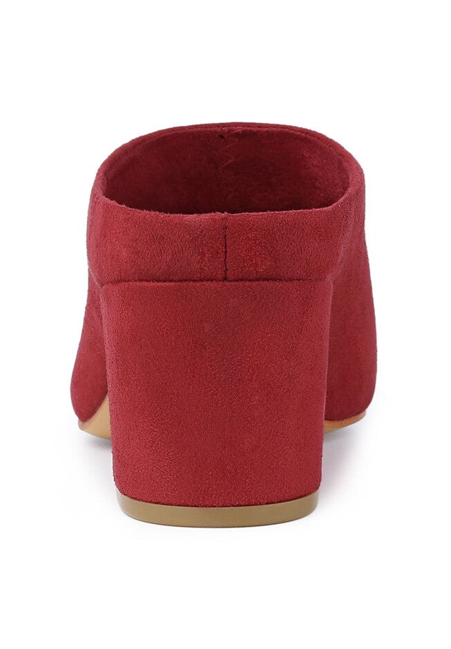 Pointed Toe Slip On Block Heel Slide Mules, Red / Red, alternate image number 2