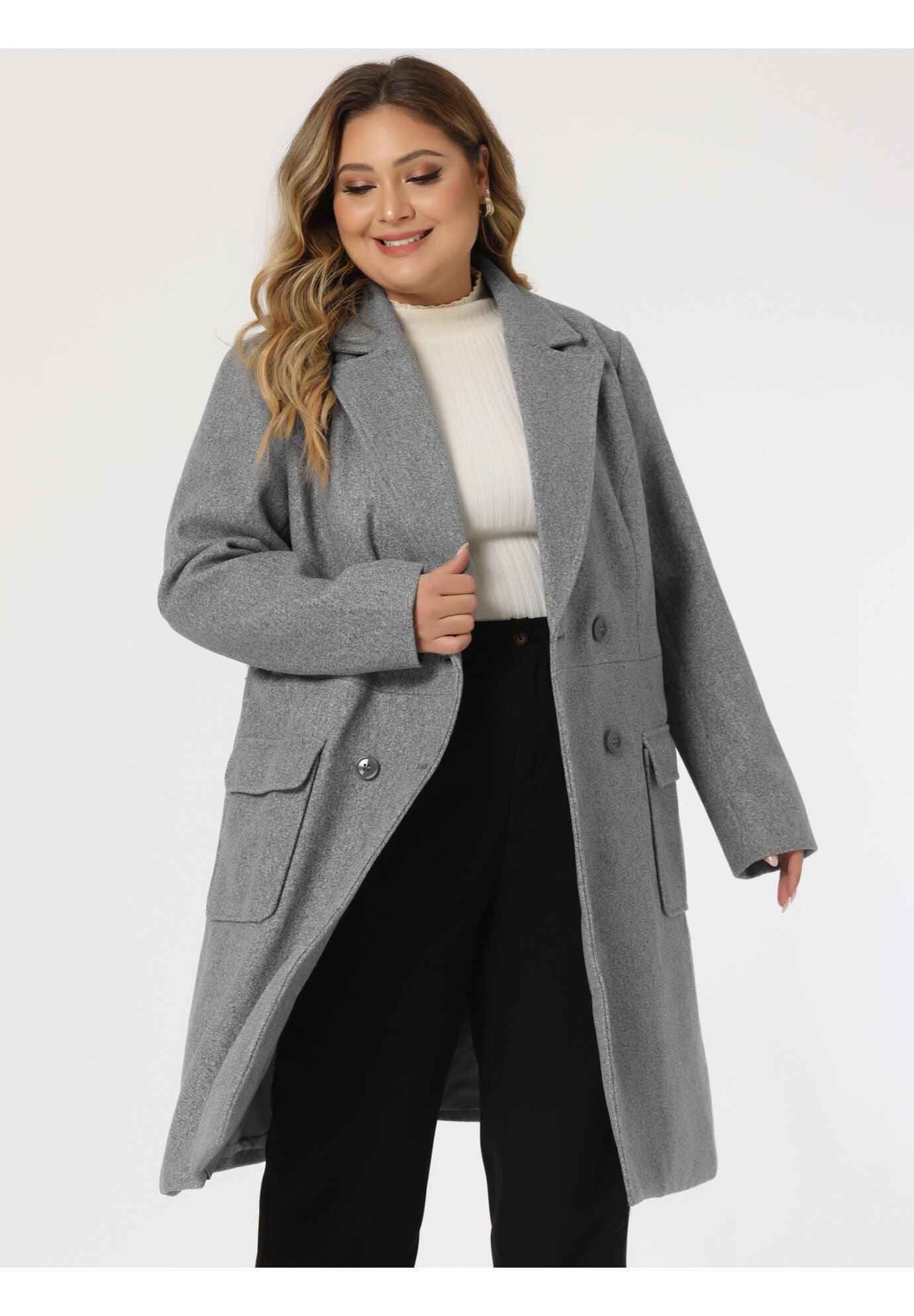 NOTCH LAPEL DOUBLE BREASTED PEA TRENCH COAT, Gray / Light Grey, alternate image number 1