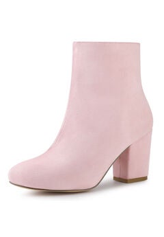 ROUND TOE SIDE ZIPPER BLOCK HEEL ANKLE BOOTS