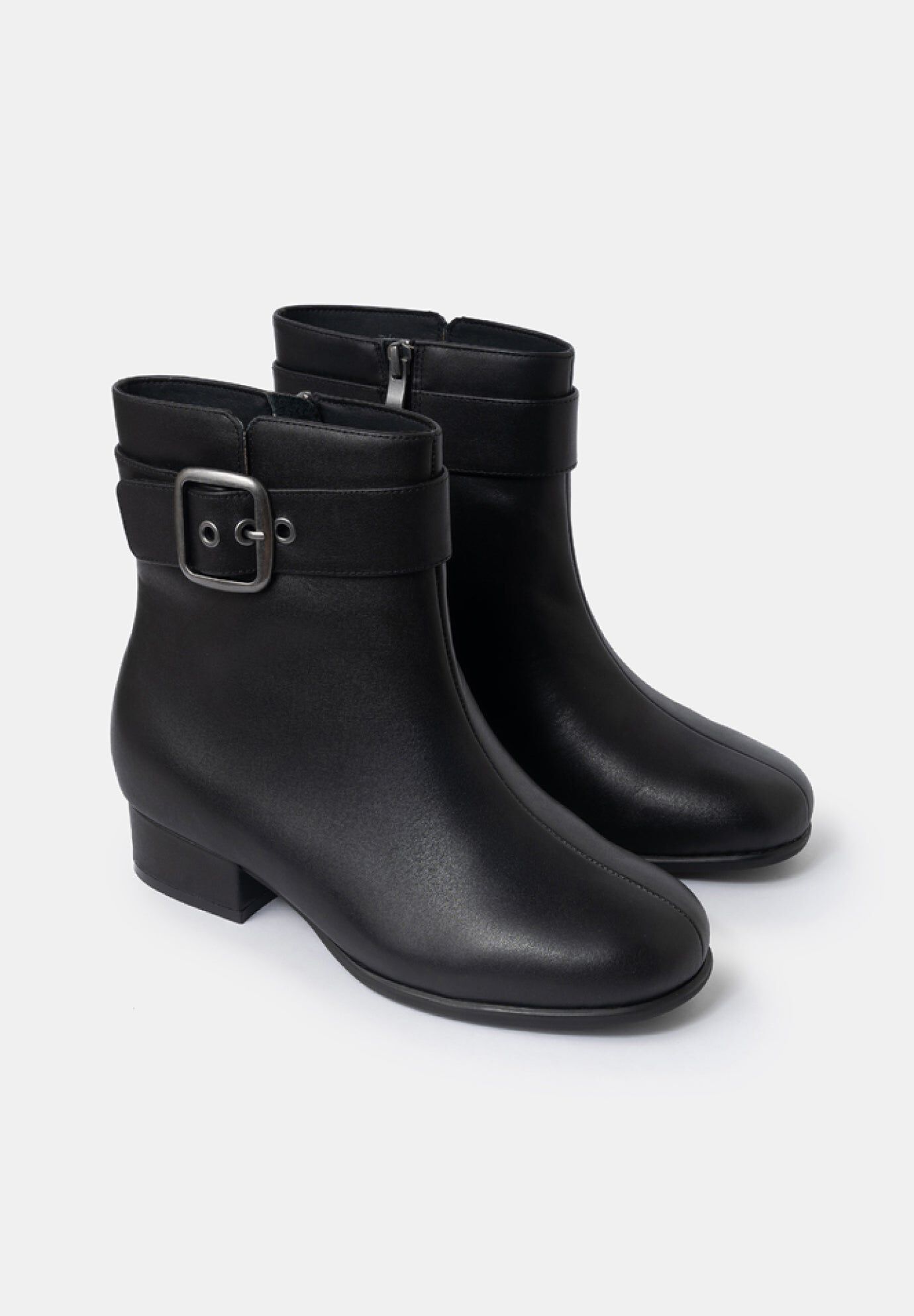 Zoe Mid Heel Buckle Booties, Black / Black, alternate image number 1