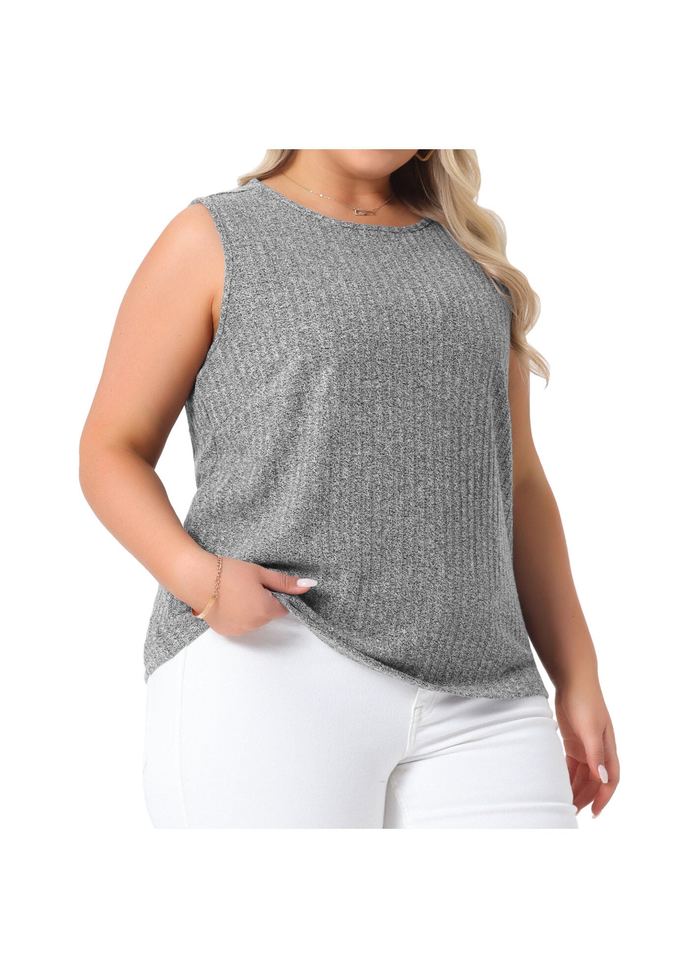 Round Neck Summer Sleeveless Basic Shirt Tank Top, Gray / Charcoal Grey, alternate image number 1