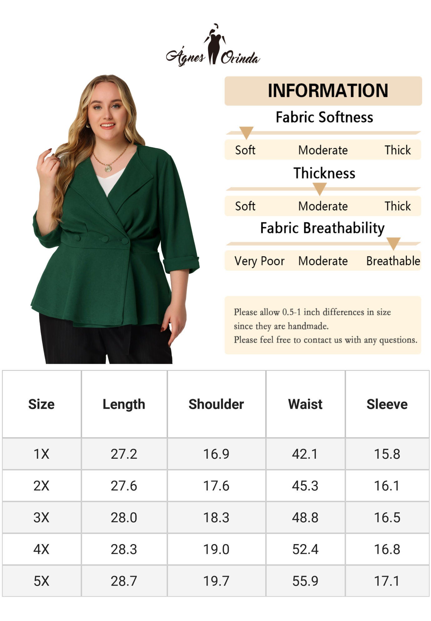 NOTCHED LAPEL PEPLUM JACKET SUIT BLAZER, Dark Green / Forest Green, alternate image number 4