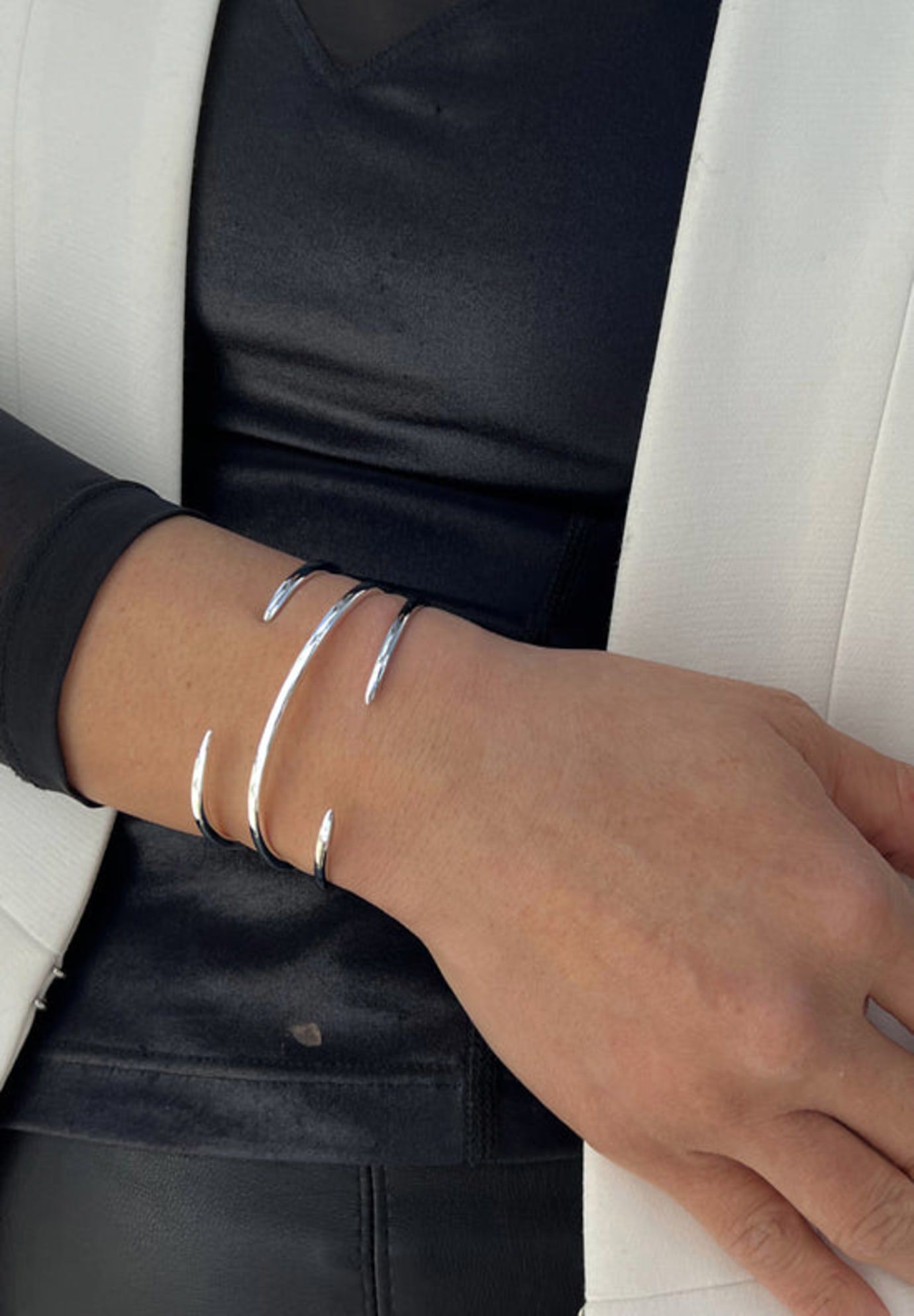 SUCCESS 2-Way Convertible Stacking Cuff Bracelet, Silver / Silver, alternate image number 6
