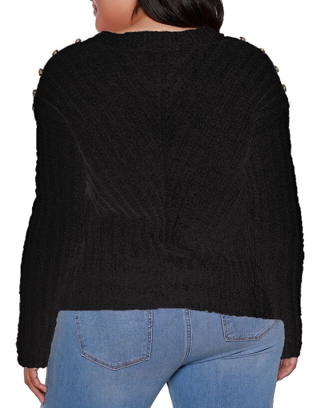 Plus Size V-Neck Rib Knit Sweater with Embellishment, , alternate image number 4
