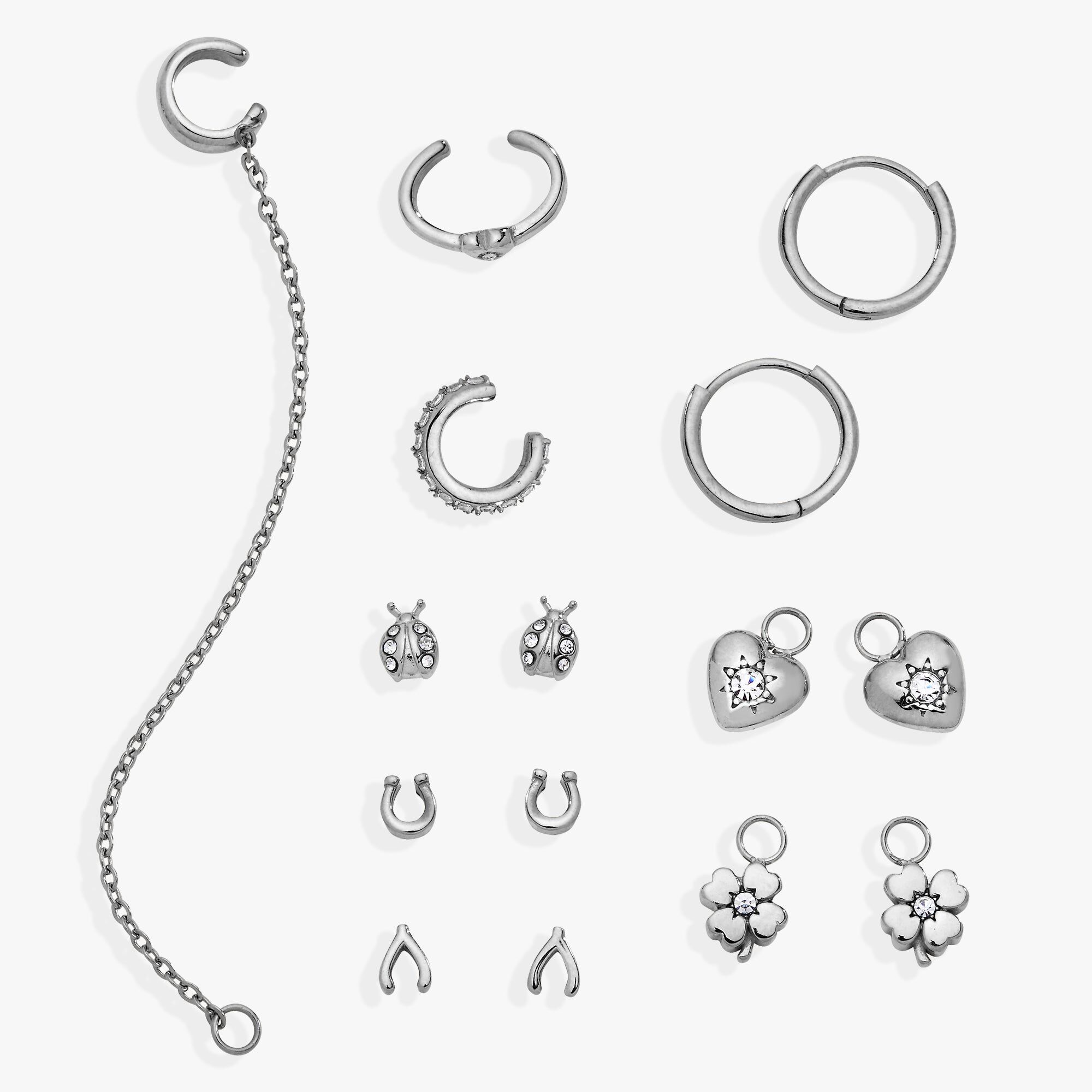 Love & Luck Stackable 9 Piece Earring Set, Silver / Silver, hi-res image number 0