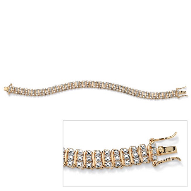 Diamond Accent S-Link Tennis Bracelet Yellow Gold-Plated 8 inches, White / White, alternate image number null