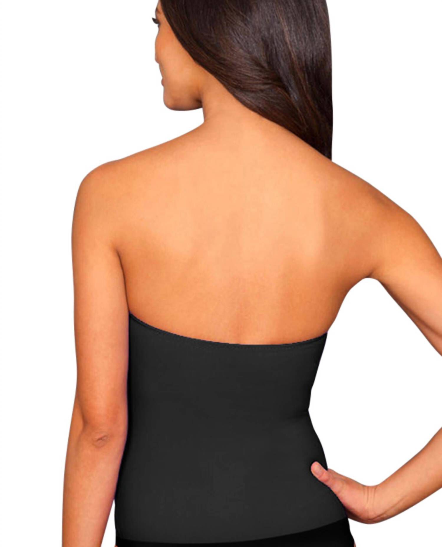 TWIST FRONT BANDEAU TANKINI TOP, Black / Black, alternate image number 2