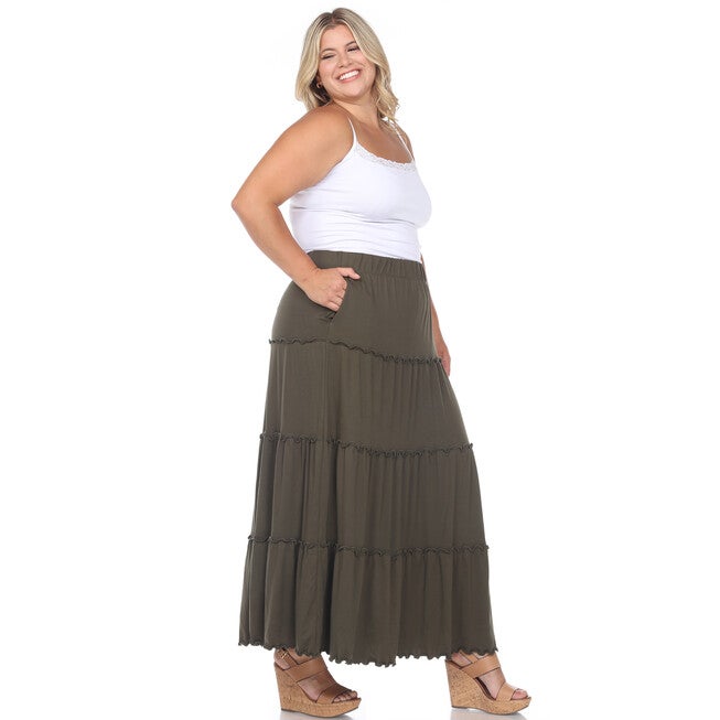 Tiered Maxi Skirt, Olive / Olive Green, alternate image number 1