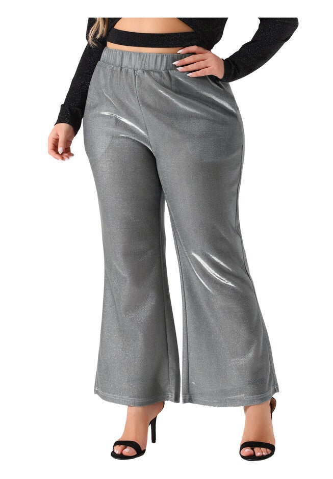 METALLIC SPARKLY HIGH WAIST WIDE LEG PALAZZO PANTS, Silver / Silver, alternate image number 2