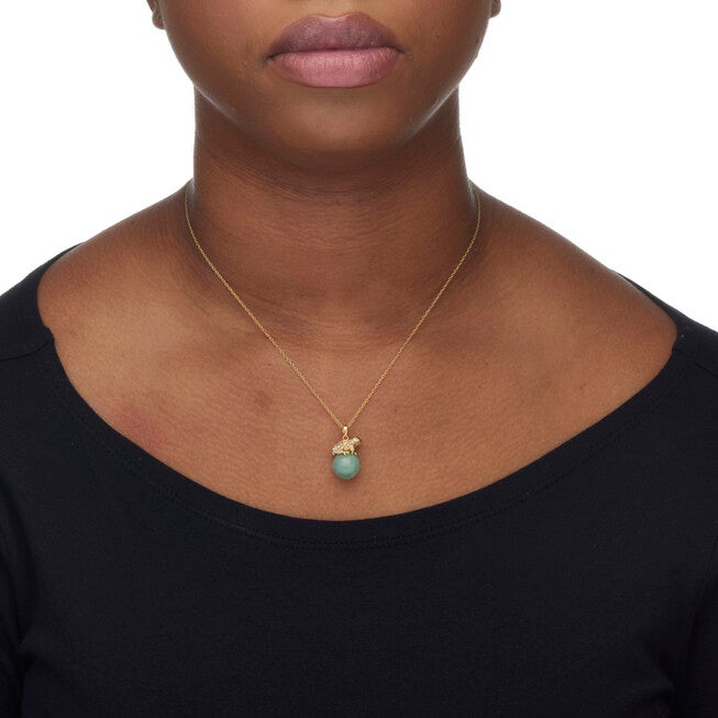 Round Genuine Green Jade 18k Gold-plated Frog Pendant Necklace, 18 inches, Green / Forest Green, alternate image number 2