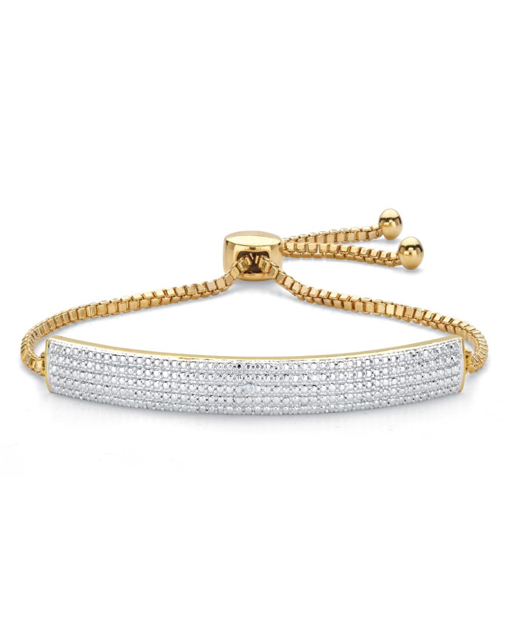 Diamond Accent Bar 18k Gold-Plated Adjustable Bolo Bracelet 9 inches, White / White, hi-res image number 0