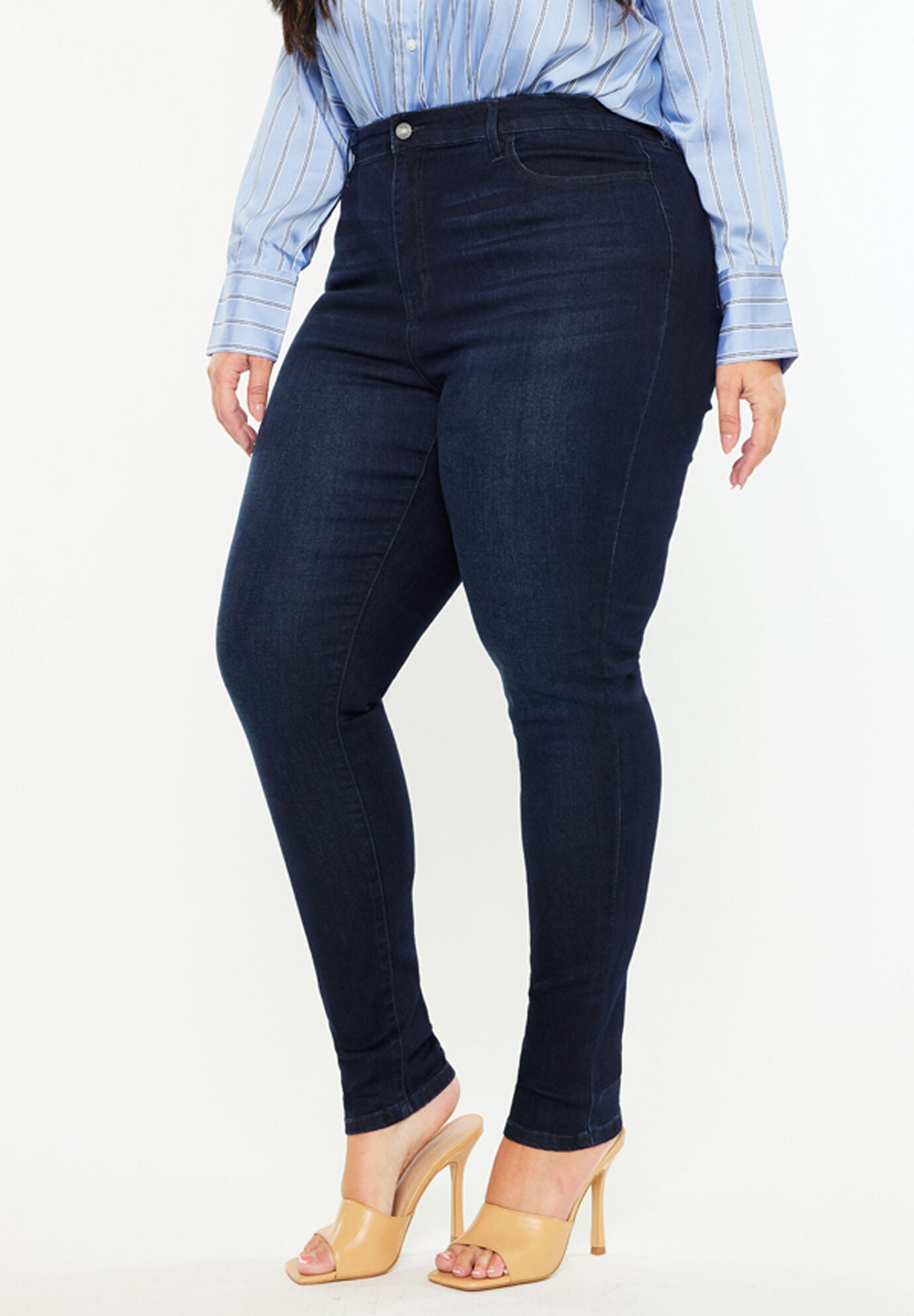 Bluebird Essentials High Rise Super Skinny Jeans (Plus Size), Dark Blue / Dark Wash, alternate image number 3
