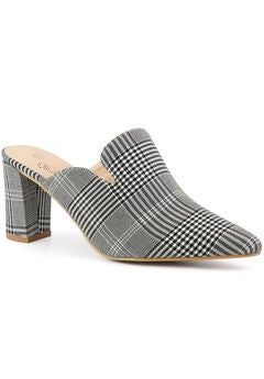 Pointed Toe Slip on Chunky Heels Houndstooth Slide Mules