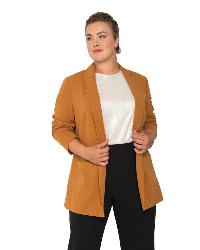 Plus Size Women's Burgundy Blazer Jacket, Dark Mustard / Mustard, alternate image number 2