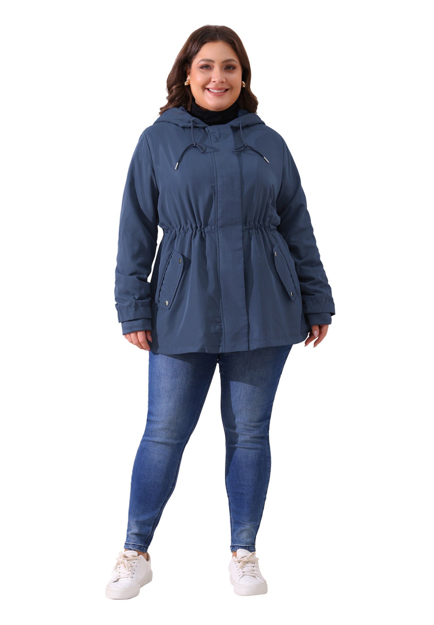 Waterproof Fleece Lined Rain Jacket Hooded Windbreaker Coat, Navy Blue / Navy, hi-res image number 0