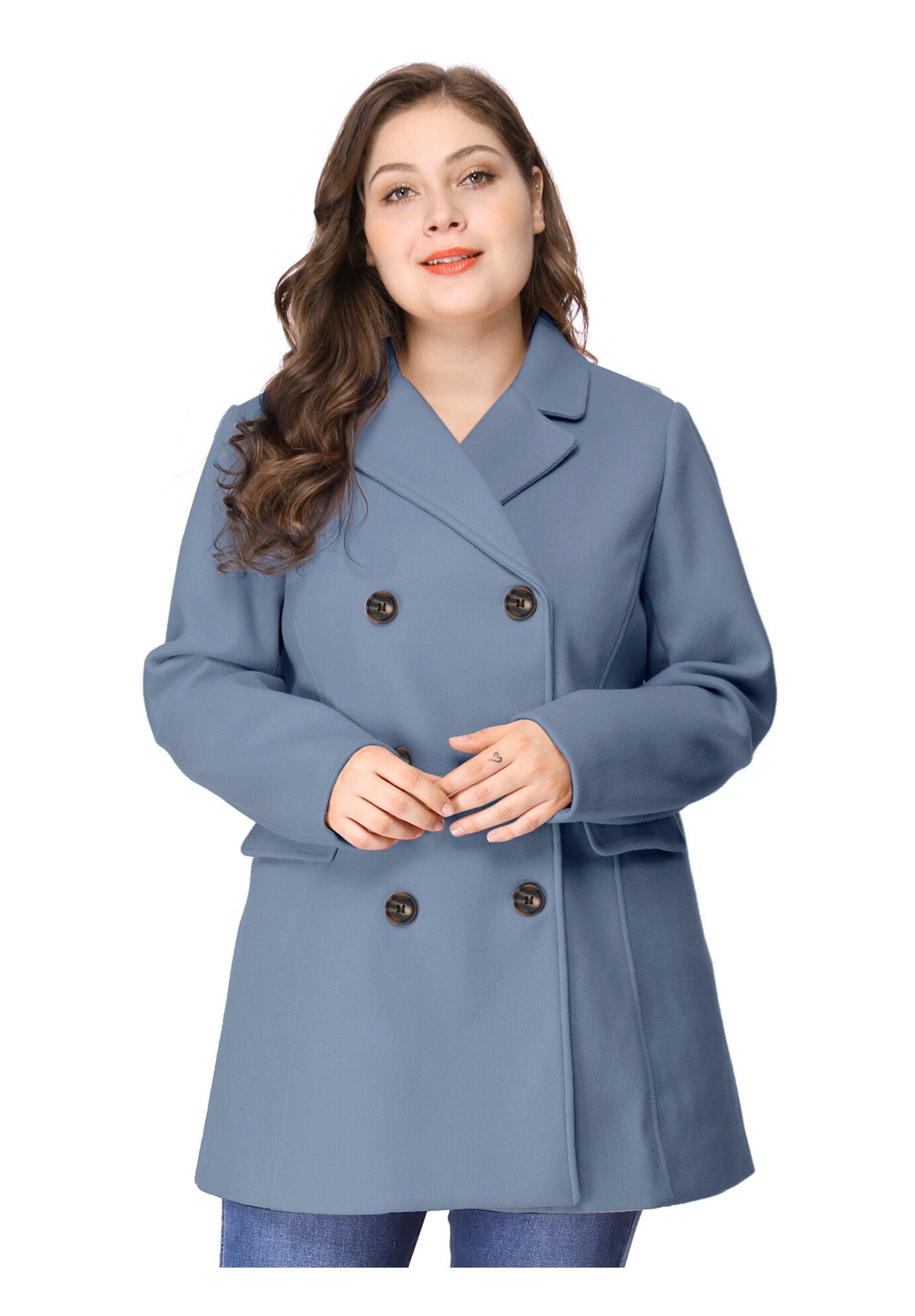 NOTCHED LAPEL DOUBLE BREASTED COAT, Light Blue / Light Blue, alternate image number 1