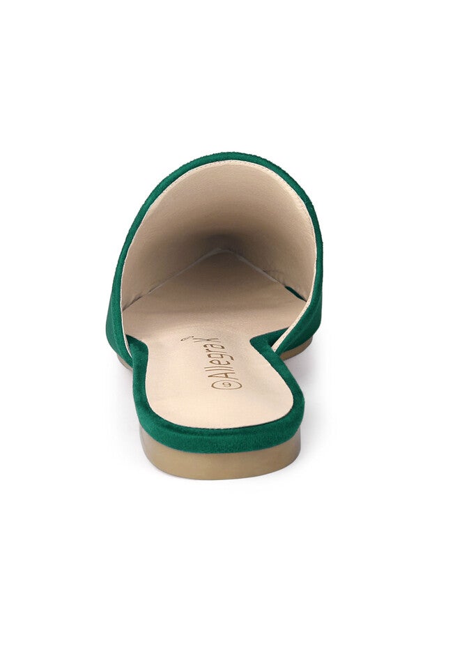 Pointed Toe Flat Slides Mules, Emerald Green / Hunter Green, alternate image number 1
