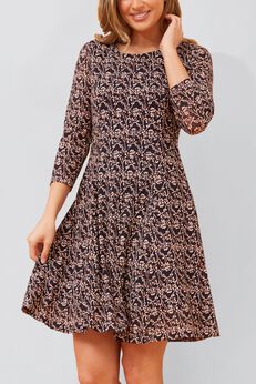 Audrey Black Fit & Flare Mesh Dress Beige Floral Print