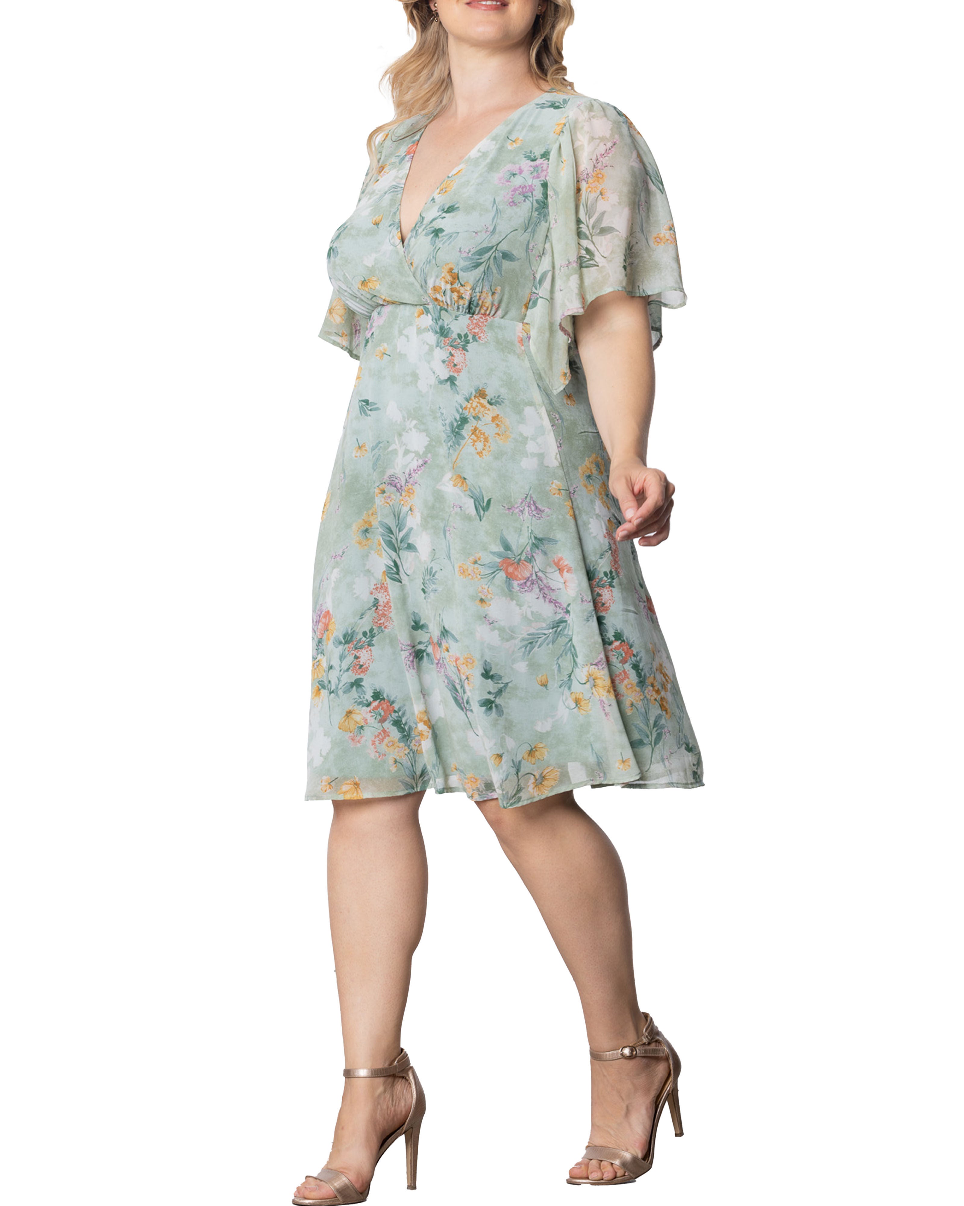 Florence Flutter Sleeve Dress, SAGE FLORAL PRINT / Sage Green, alternate image number 3