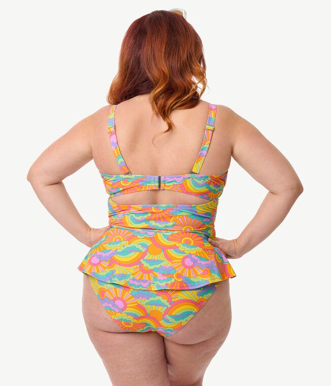 Unique Vintage Plus Size Black Solana Tankini Swim Top, Yellow / Yellow, alternate image number 1