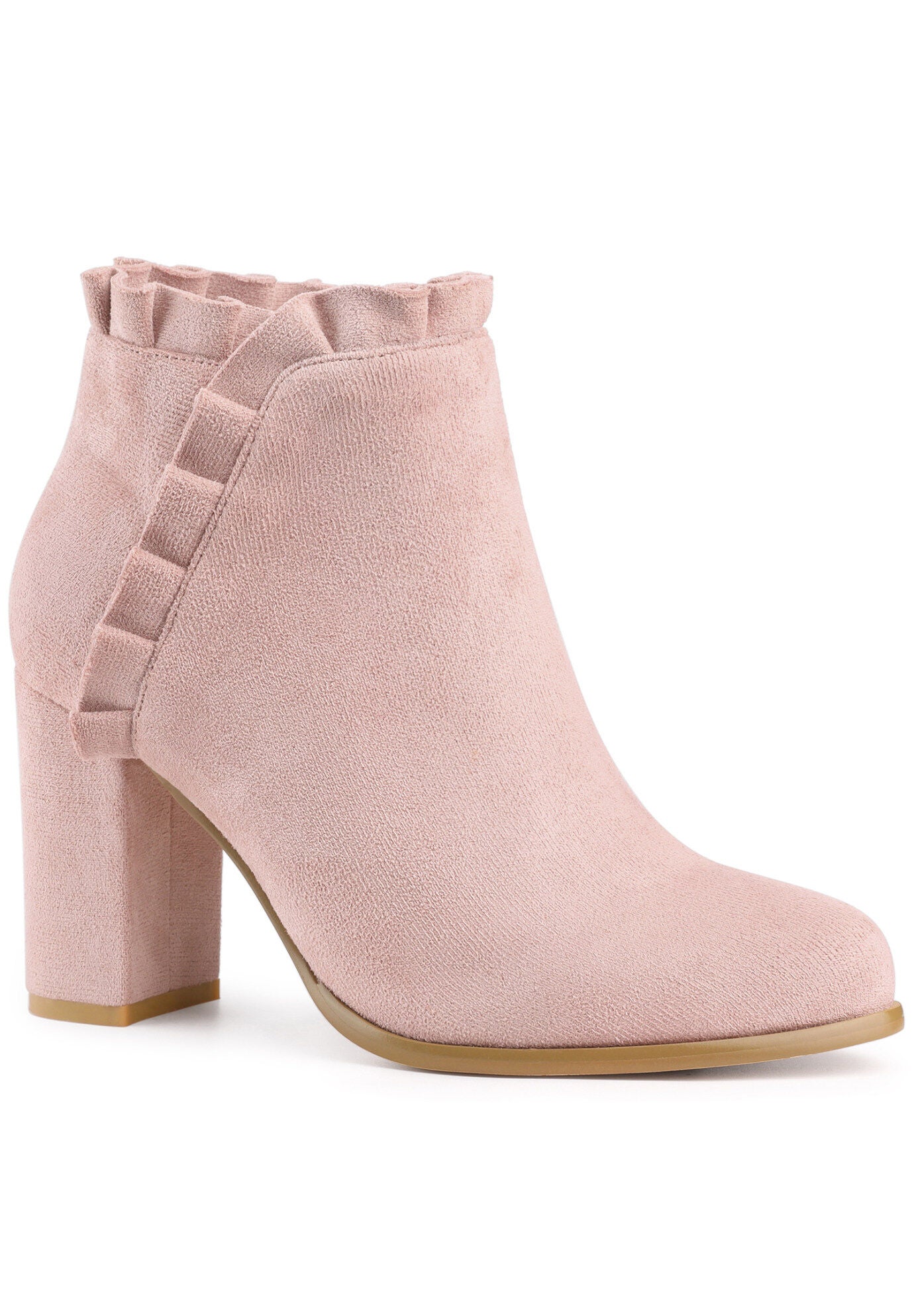 Ruffle Chunky Heel Booties Ankle Boots, Dust Pink / Pink, hi-res image number 0