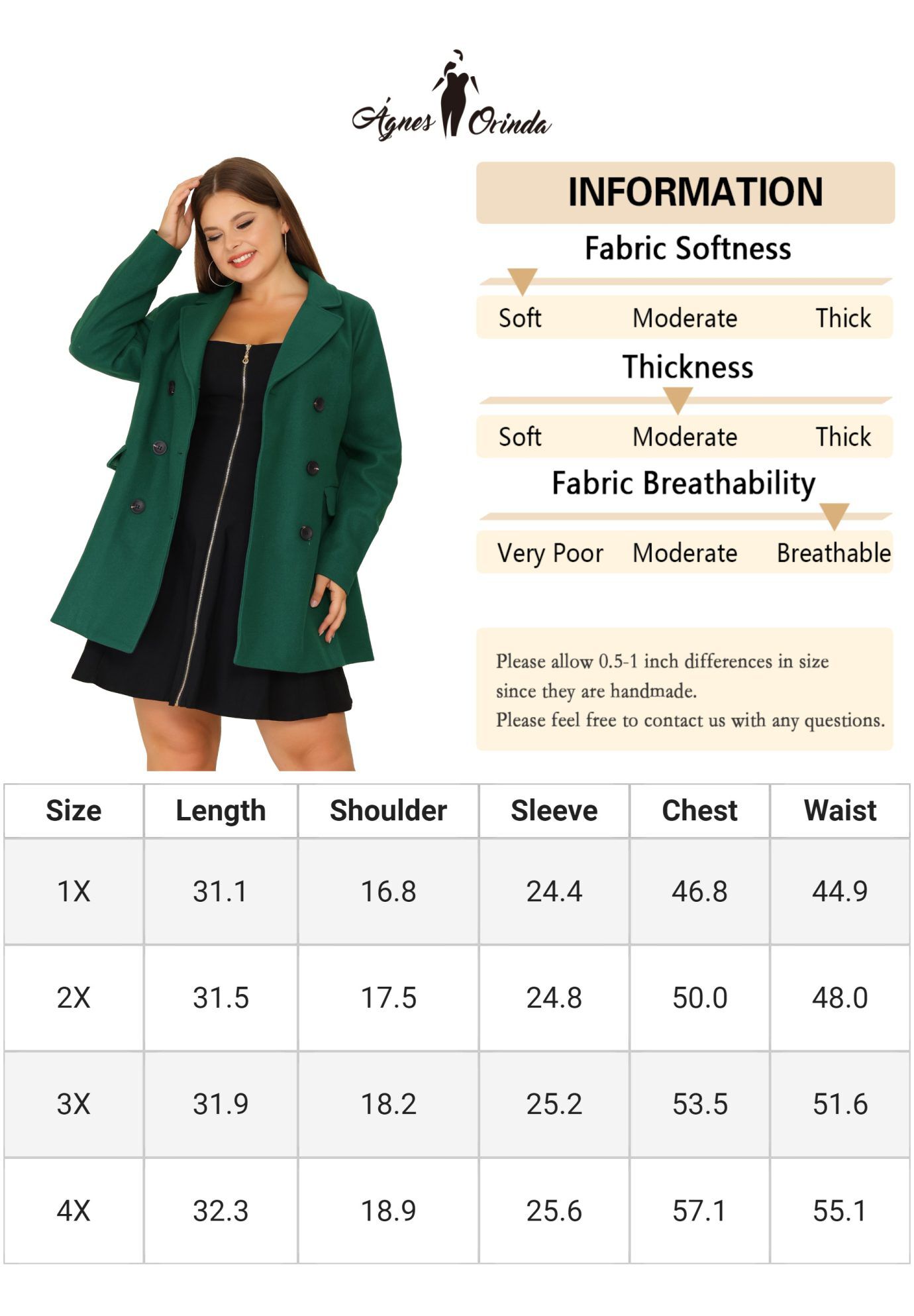 NOTCHED LAPEL DOUBLE BREASTED COAT, Dark Green / Forest Green, alternate image number 4