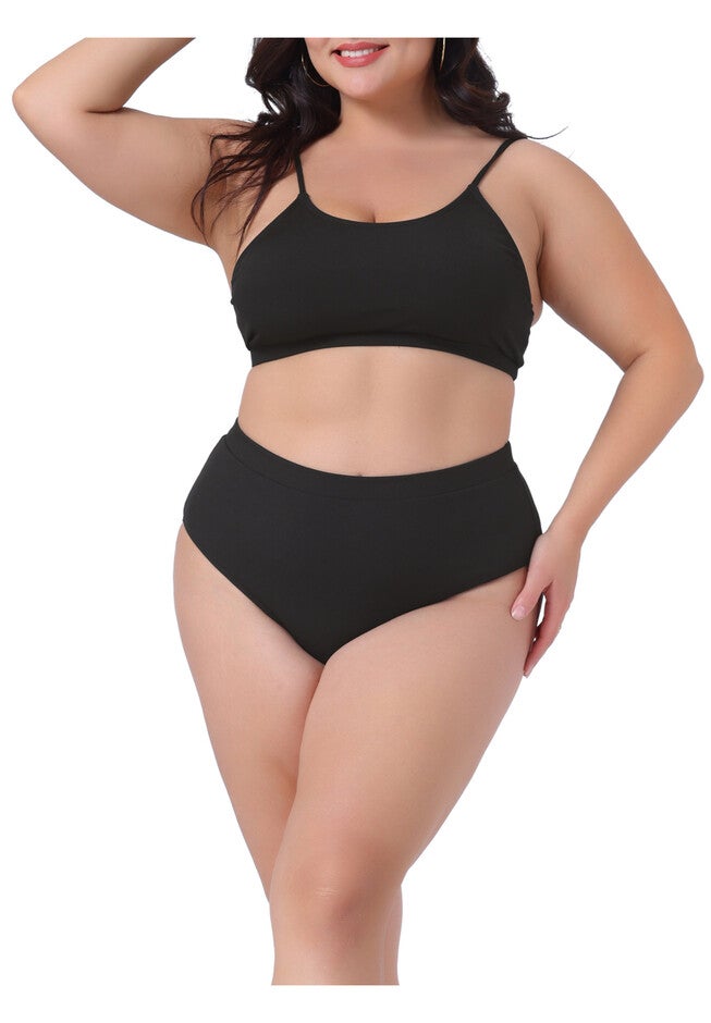 Two Piece Swimsuit Scoop Neck Bikini Bandeau, Black / Black, alternate image number null