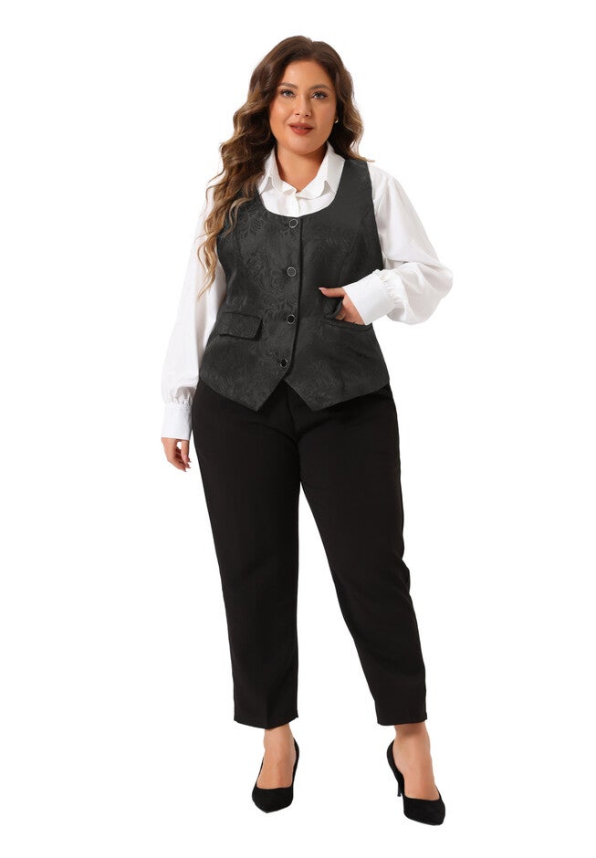 SLEEVELESS JACQUARD STEAMPUNK WAISTCOAT VEST, Black / Black, hi-res image number 0