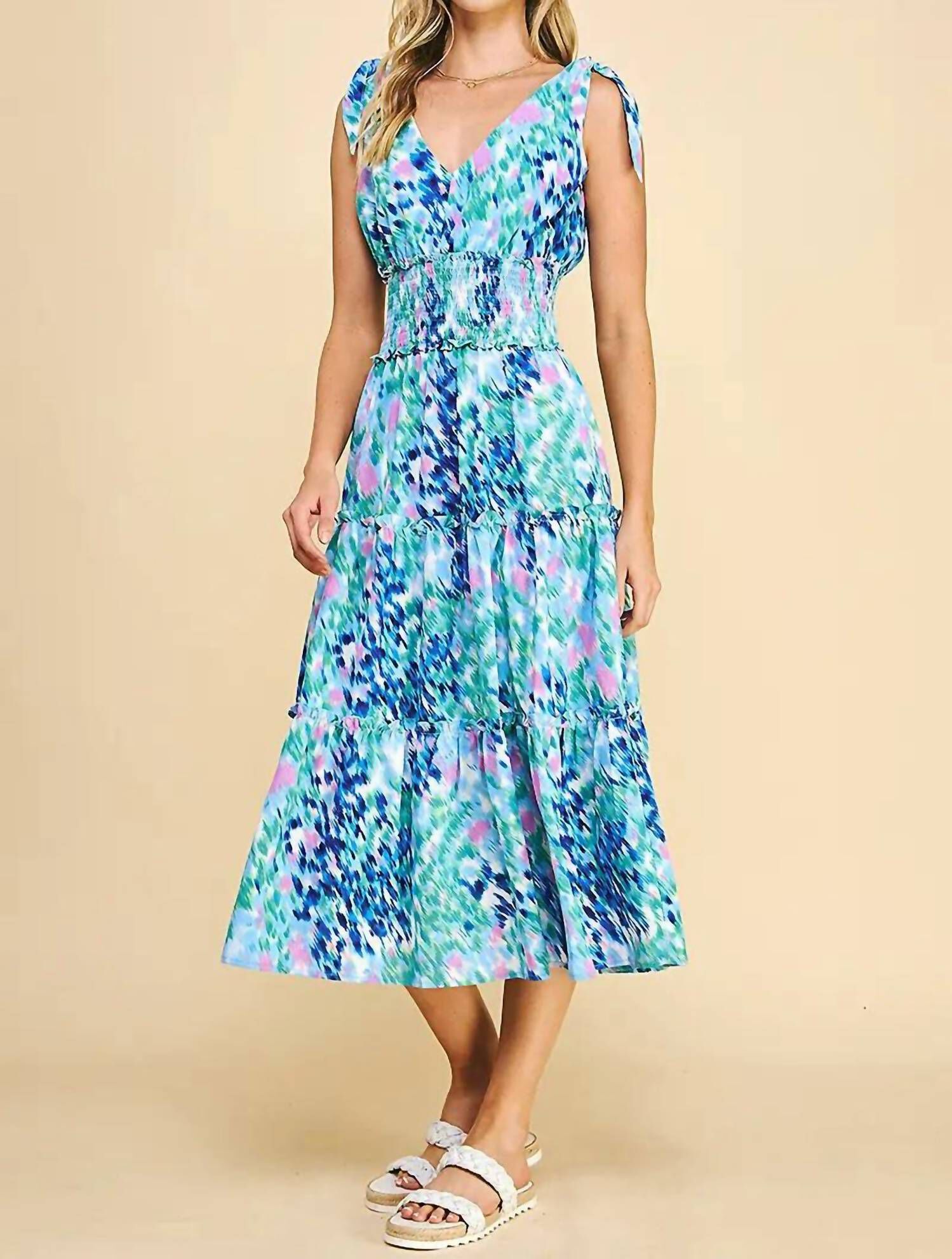 ARIEL MIDI DRESS IN WATERCOLOR, , alternate image number 3