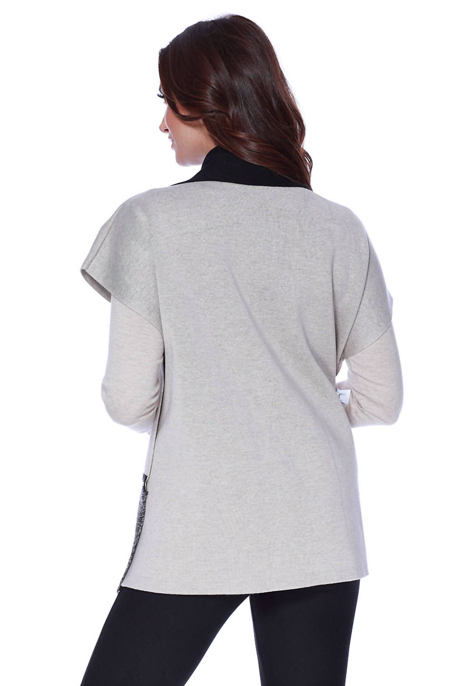 ZIP DETAIL PONCHO IN STONE/BLACK, , alternate image number 5