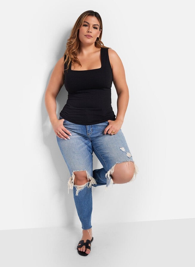 Essential Square Neck Full Length Top, Black / Black, alternate image number 3