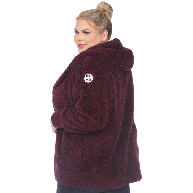 Plush Hooded Cardigan with Pockets, Purple / Purple, alternate image number 4