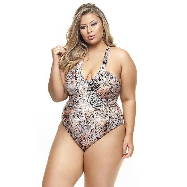 V-Neck Swimsuit With Double Straps, Brown / Brown, hi-res image number null