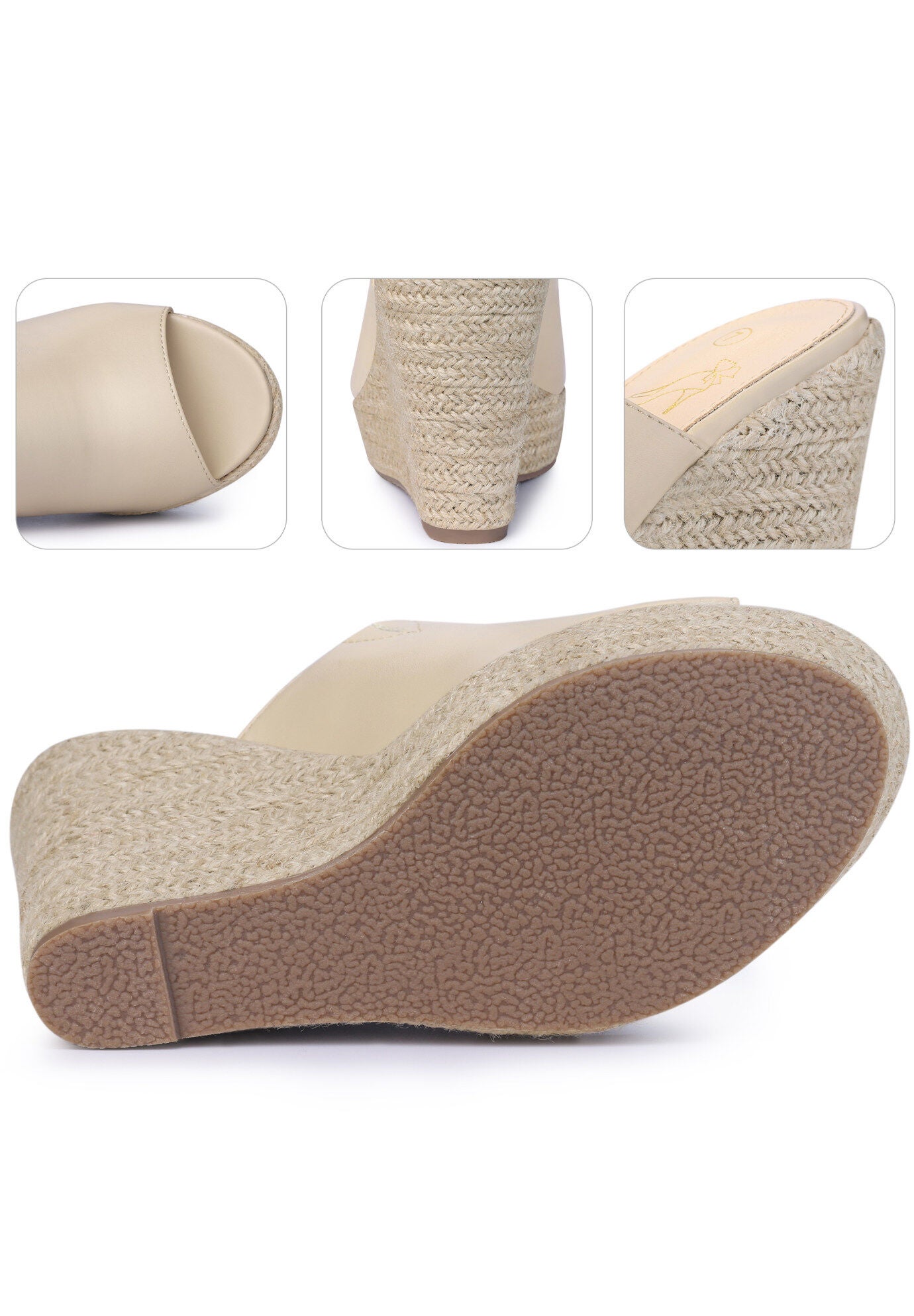 Open Toe Espadrille Wedge Heel Platform Slide Sandal, Beige / Beige, alternate image number 3