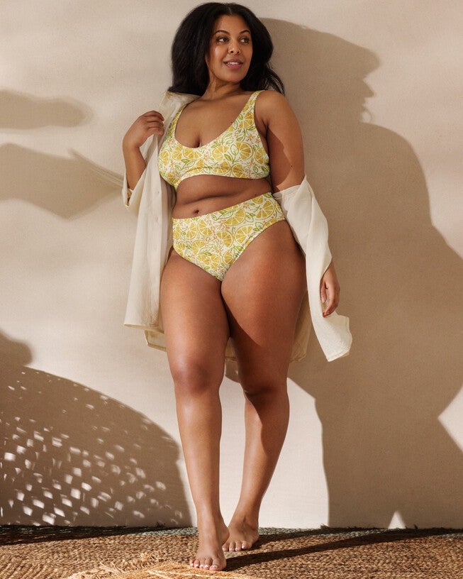 Vintage Citrus Recycled High-Waisted Bikini Bottom, YellowOrange Multi / Yellow, alternate image number null