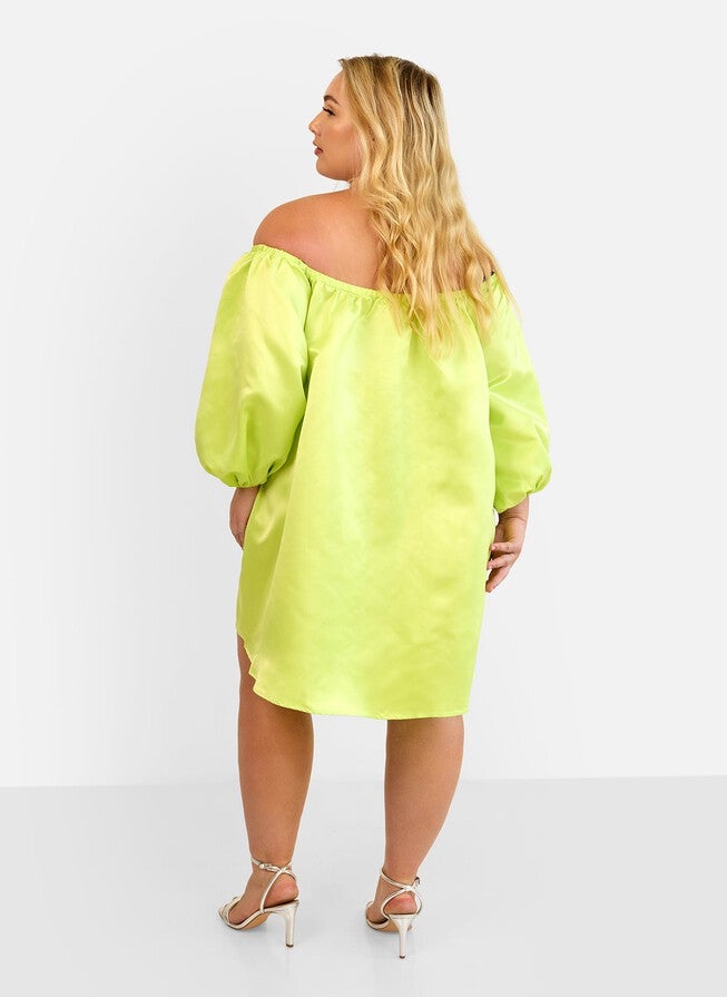 GIULIA OFF SHOULDER MINI SHIFT DRESS - LIME GREEN, Green / Light Green, alternate image number null