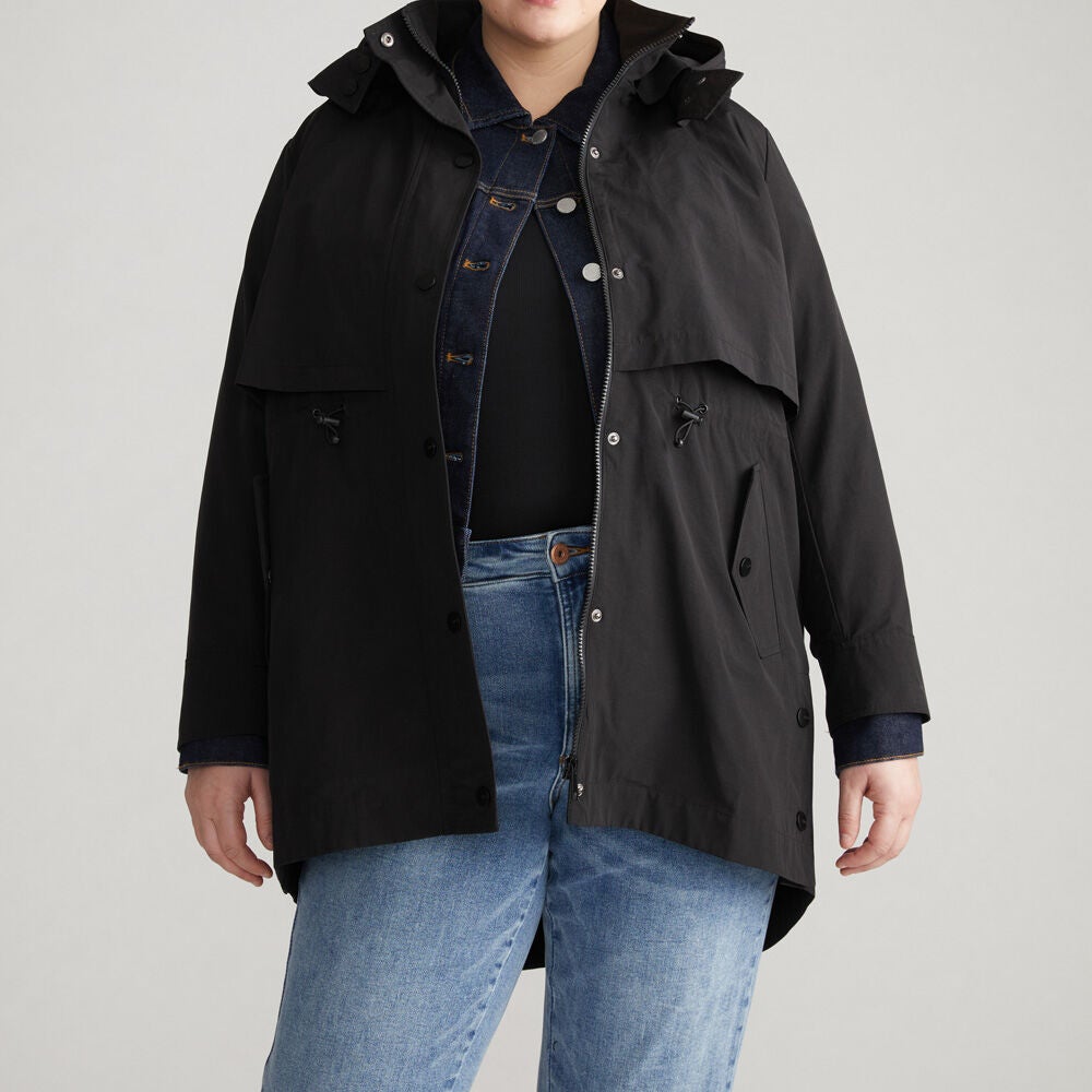 Universal Standard Womens Plus Precision Parka, Black / Black, hi-res image number 0