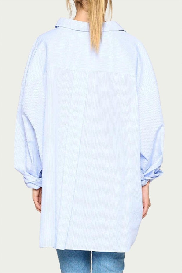 STRIPED BOYFRIEND COTTON-POPLIN SHIRT IN BLUE STRIPE, , alternate image number null